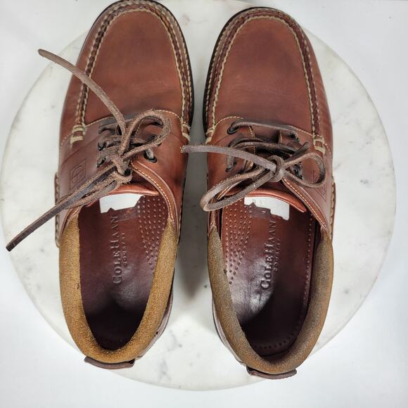 Cole Haan Shoe G Leather Loafers Mens 9.5 Brown Black Vibram Sole Deck Shoes - Picture 14 of 16